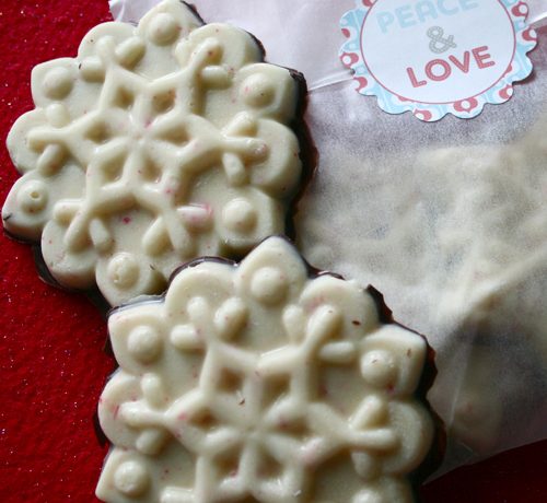 white chocolate peppermint bark and gift bag