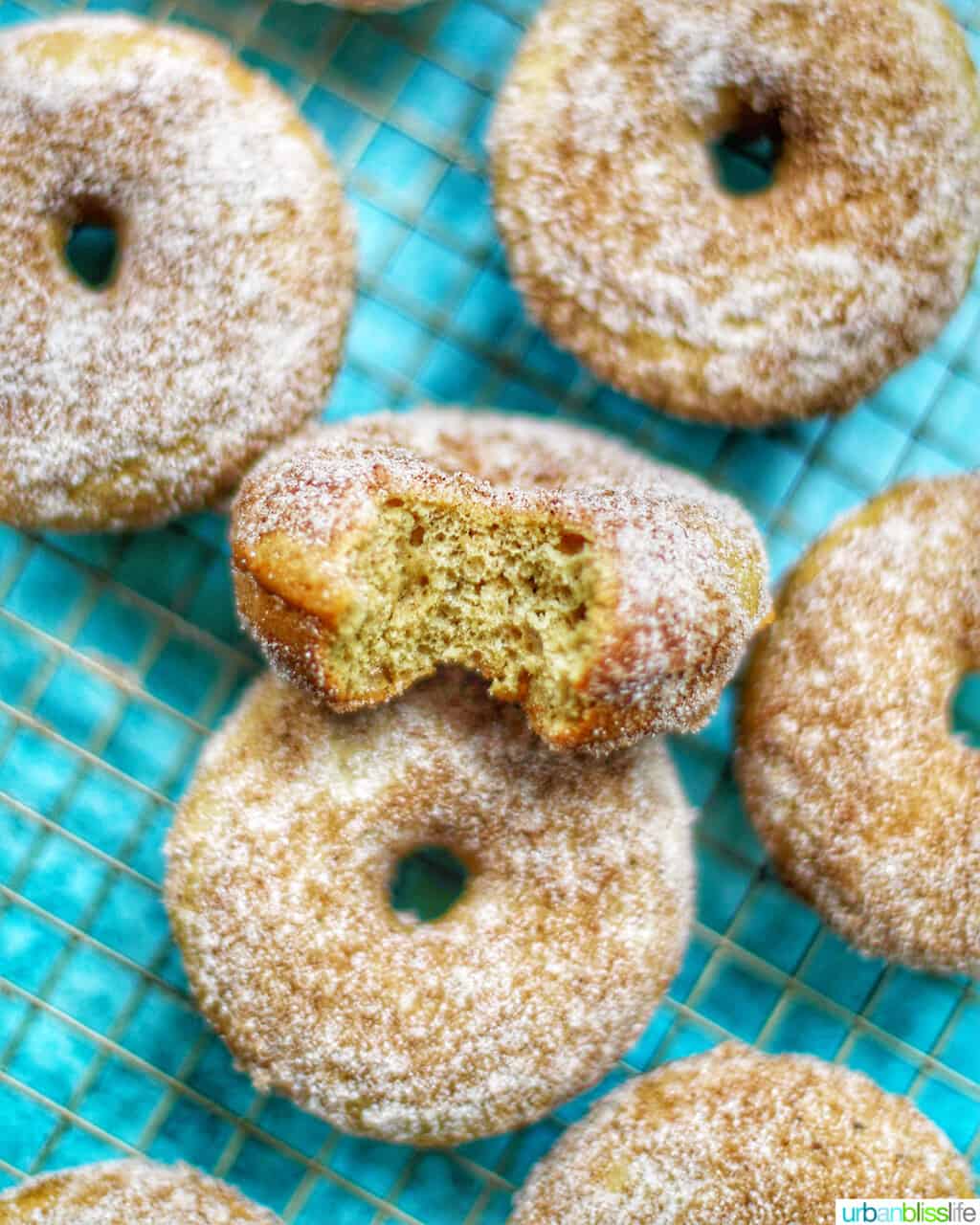 bite taken out of a apple cinnamon donut