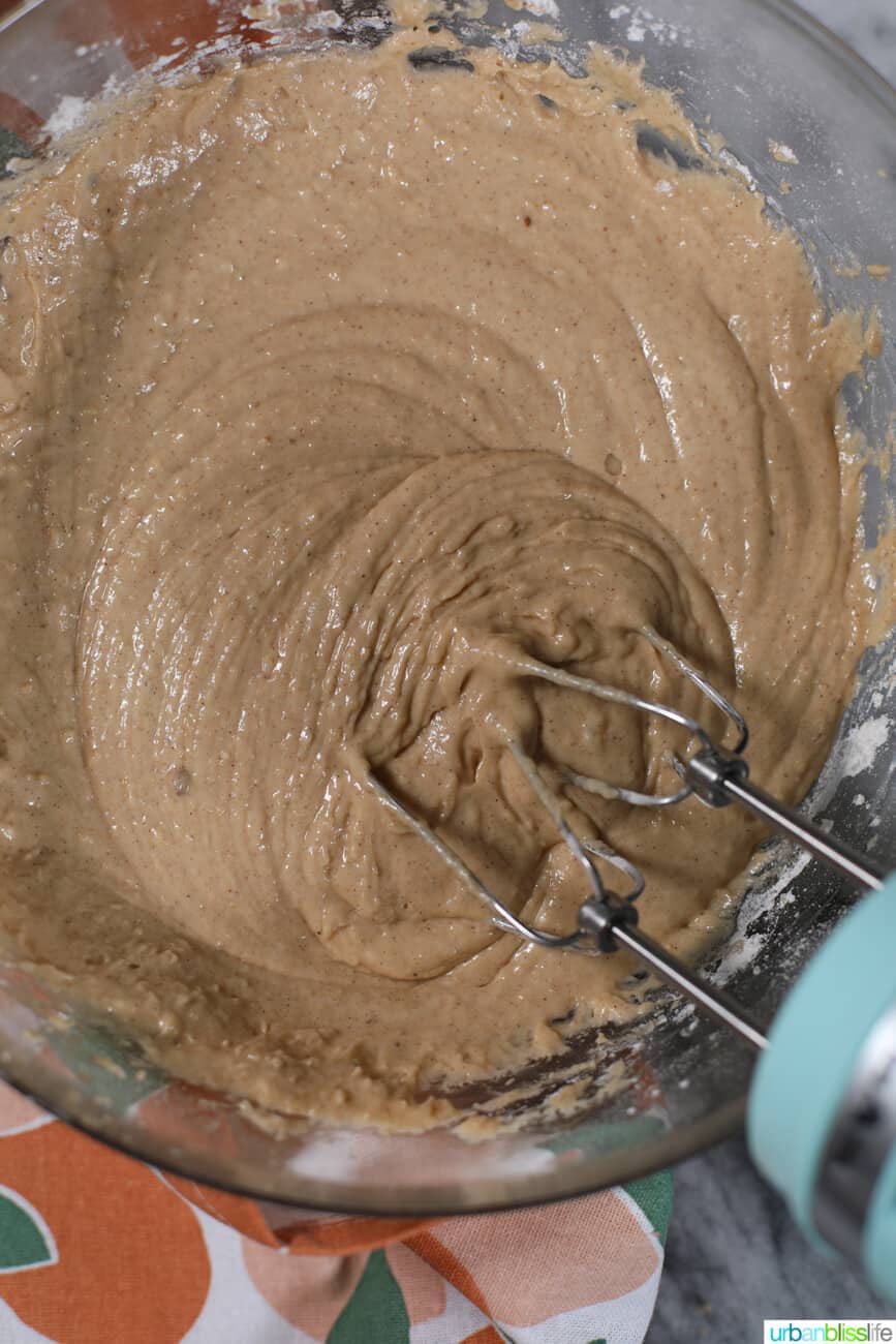 mixing batter for apple cinnamon donuts