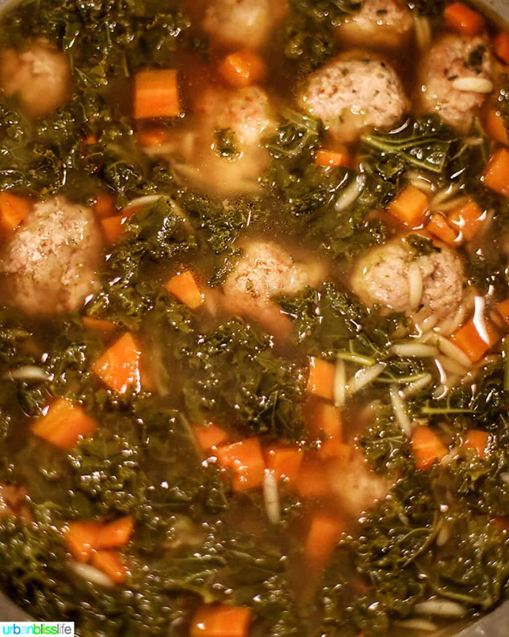 Italian Wedding Soup cooking in the Ninja Foodi electric pressure cooker