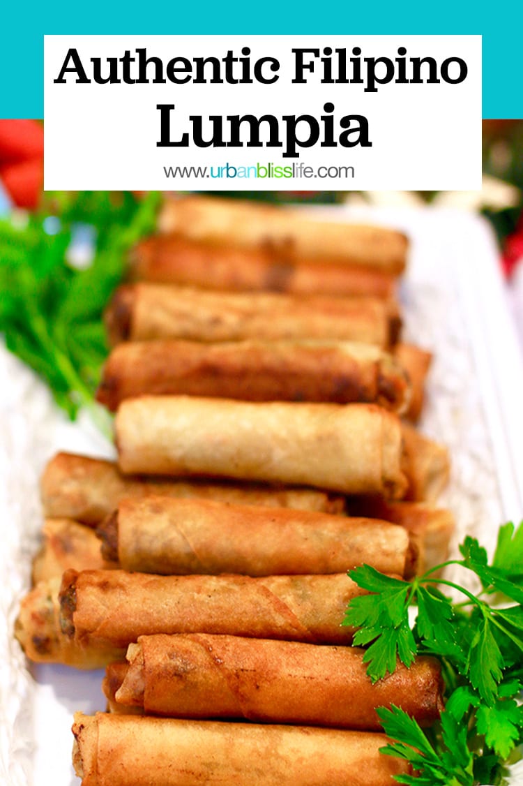 Filipino lumpia with text overlay
