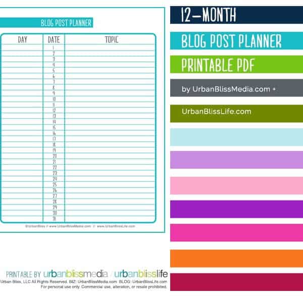 Blog Post Planner by UrbanBlissMedia.com