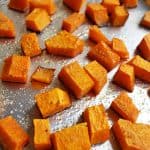 butternut squash cubes roasting pan
