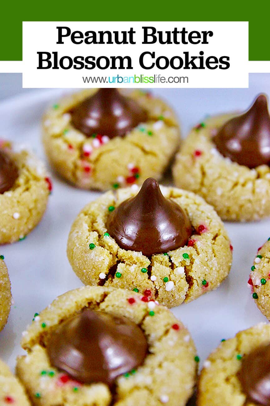 Peanut Butter Blossom Cookies with title text