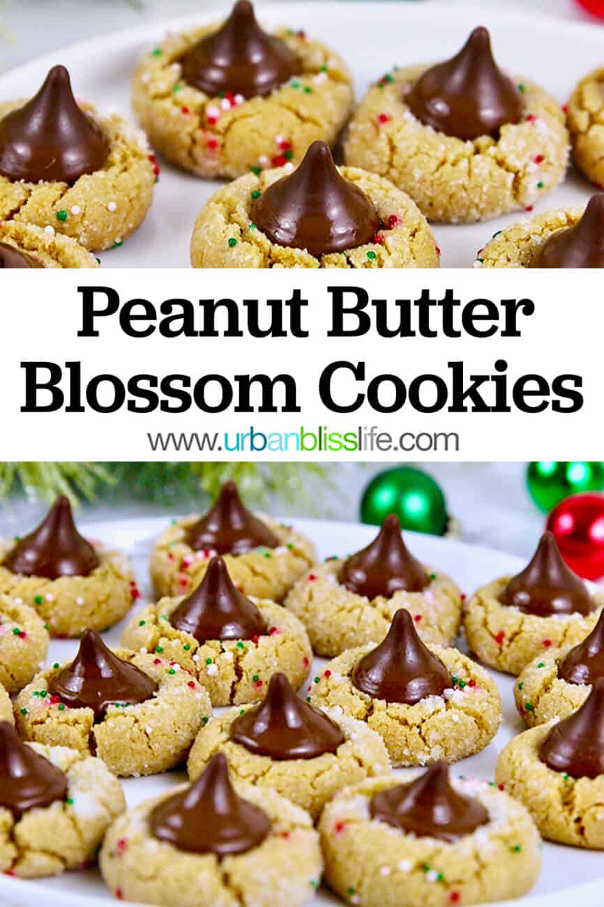 Peanut Butter Blossom Cookies with title text