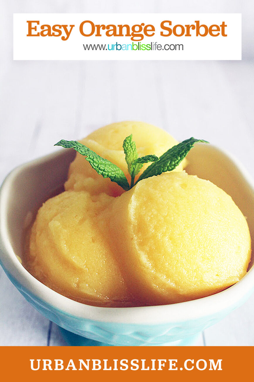 orange sorbet in a bowl with text overlay