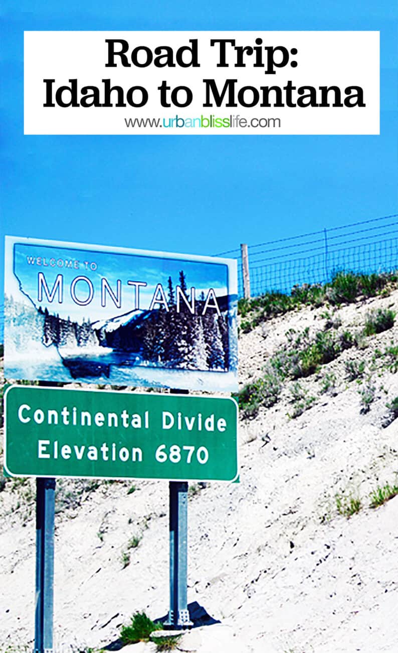 Montana state road sign with title text that reads "Road Trip: Idaho to Montana."