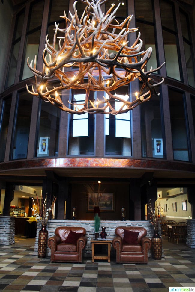 antler chandelier at red lion hotel in Kalispell Montana