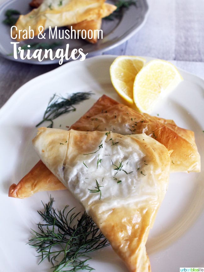 Crab and Mushroom Puff Pastry Triangle Appetizer recipe on UrbanBlissLife.com
