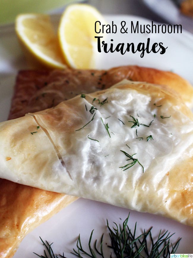 Crab and Mushroom Puff Pastry Triangle Appetizer recipe on UrbanBlissLife.com