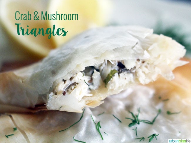 Crab and Mushroom Puff Pastry Triangle Appetizer recipe on UrbanBlissLife.com