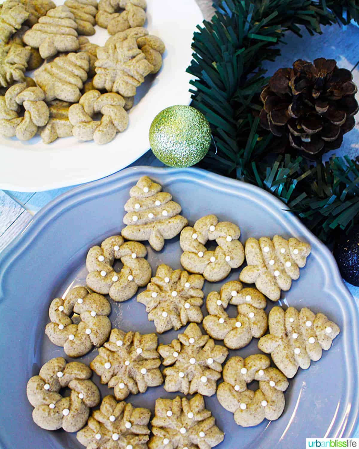 two plates of Cinnamon Spritz Cookies.
