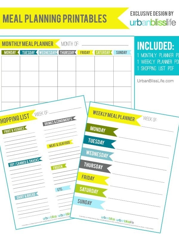 Free Printable Meal Planning Set by UrbanBlissLife.com