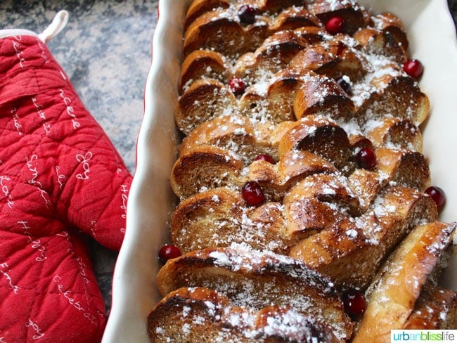 wide of oven mitt and french toast