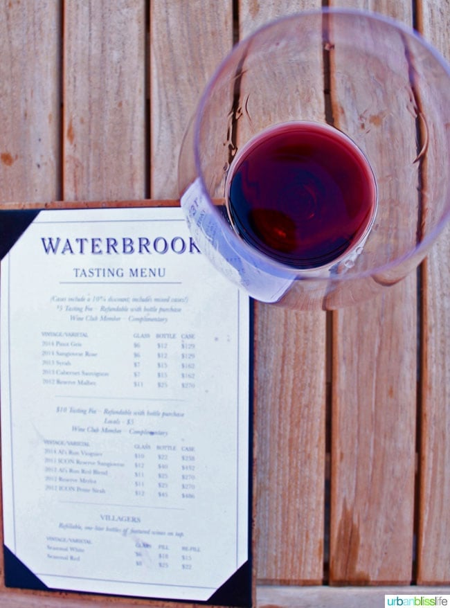 Waterbrook Winery Red Wine Menu