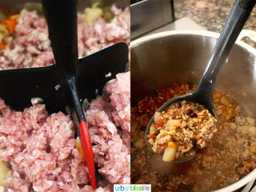 cooking ground turkey in a pot.