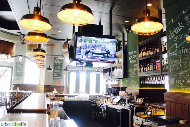 Bar area at 10 Acres Commons restaurant in Victoria BC Canada.