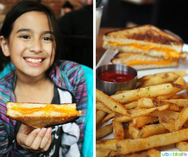 grilled cheese sandwich with a side of french fries at Canoe Brewery in Victoria British Columbia, Canada.