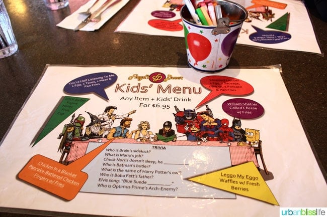 kids menu at Floyd's Diner in Victoria British Columbia, Canada.