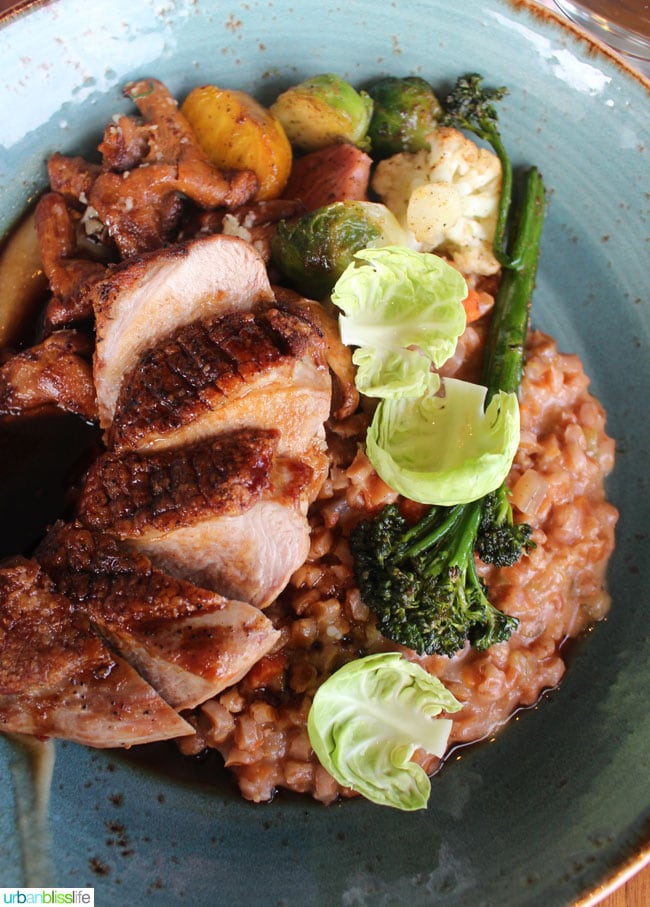 duck breast with farro and broccoli at Lure restaurant in Victoria British Columbia, Canada.