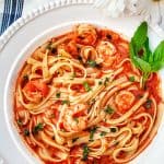 big bowl of shrimp fettuccine