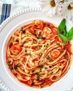 big bowl of shrimp fettuccine