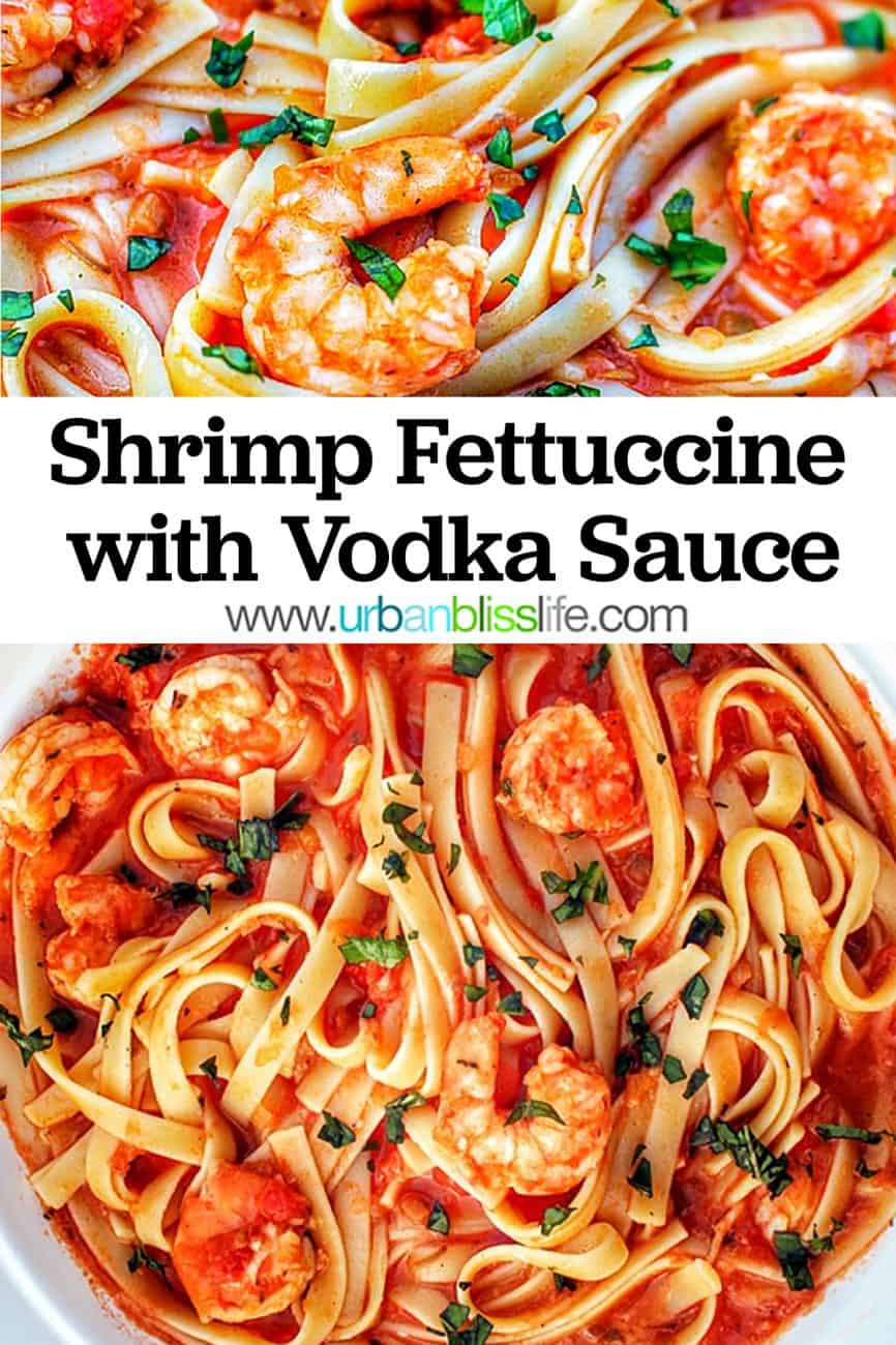 two pics of shrimp fettuccine with title text overlay