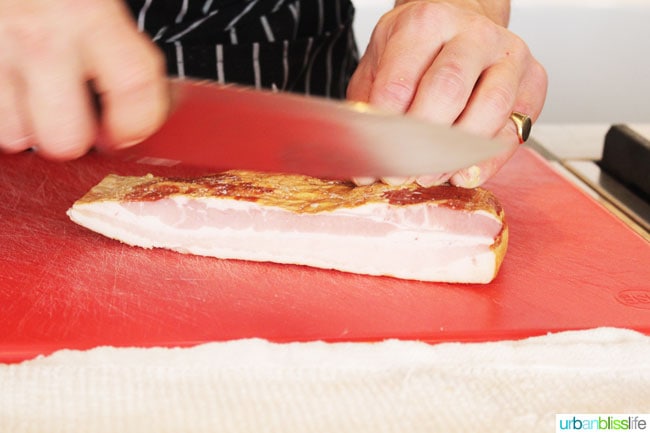chopping bacon