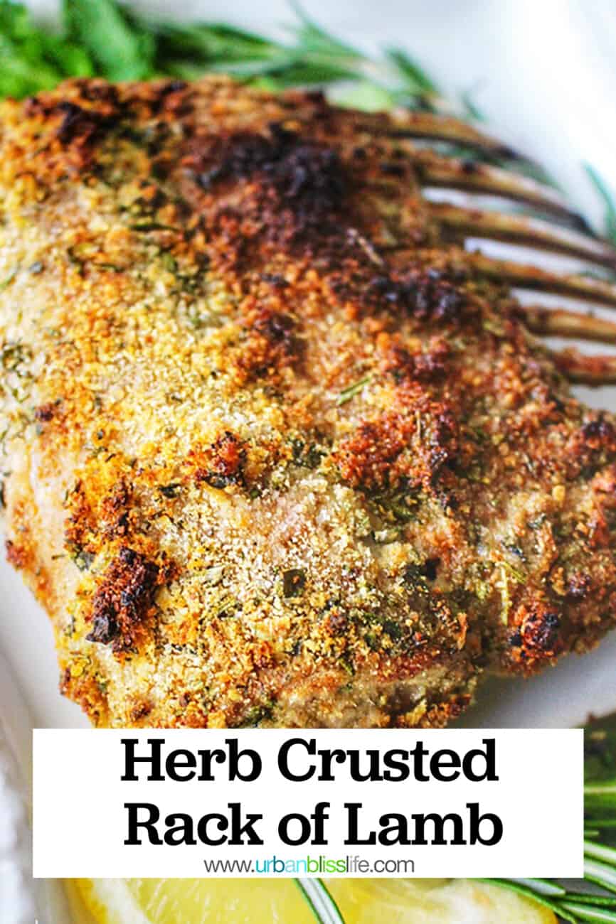 herb crusted rack of lamb with text overlay