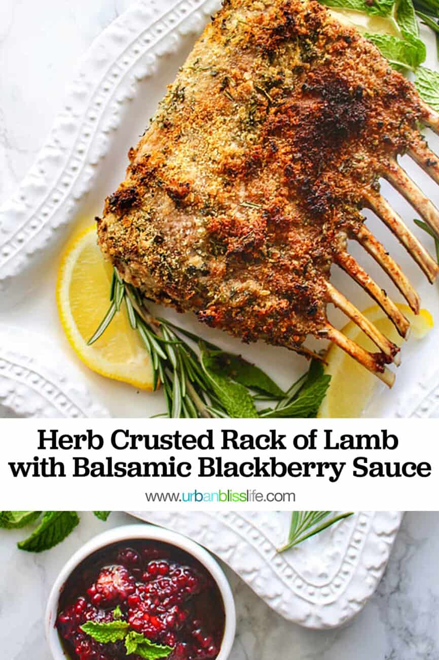 herb crusted rack of lamb with text overlay