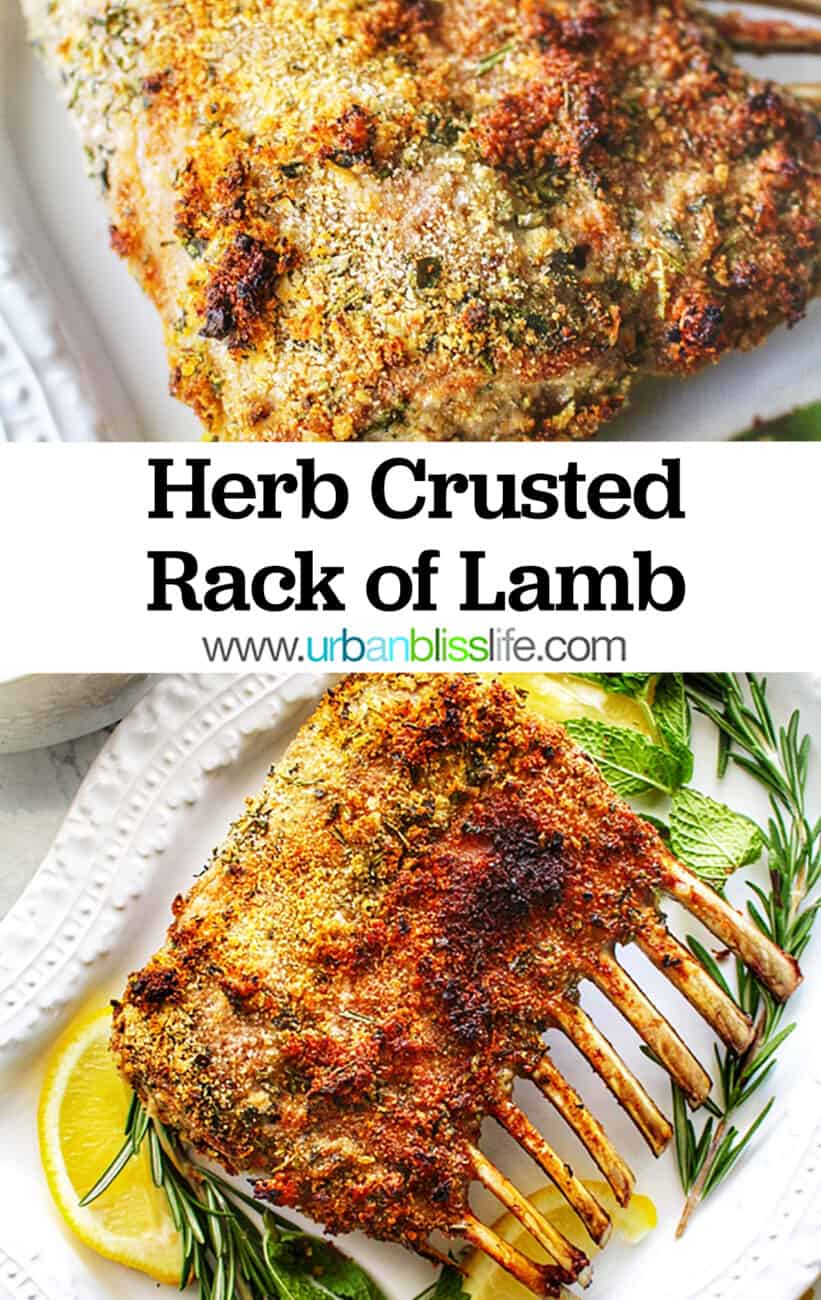 herb crusted rack of lamb with text overlay
