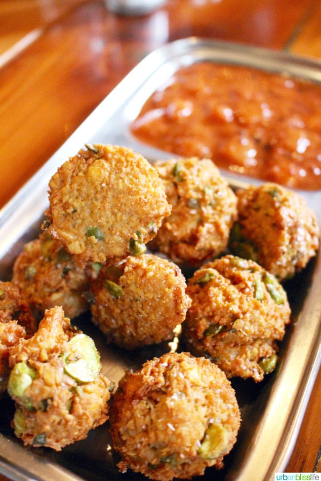 fried balls on a tray.
