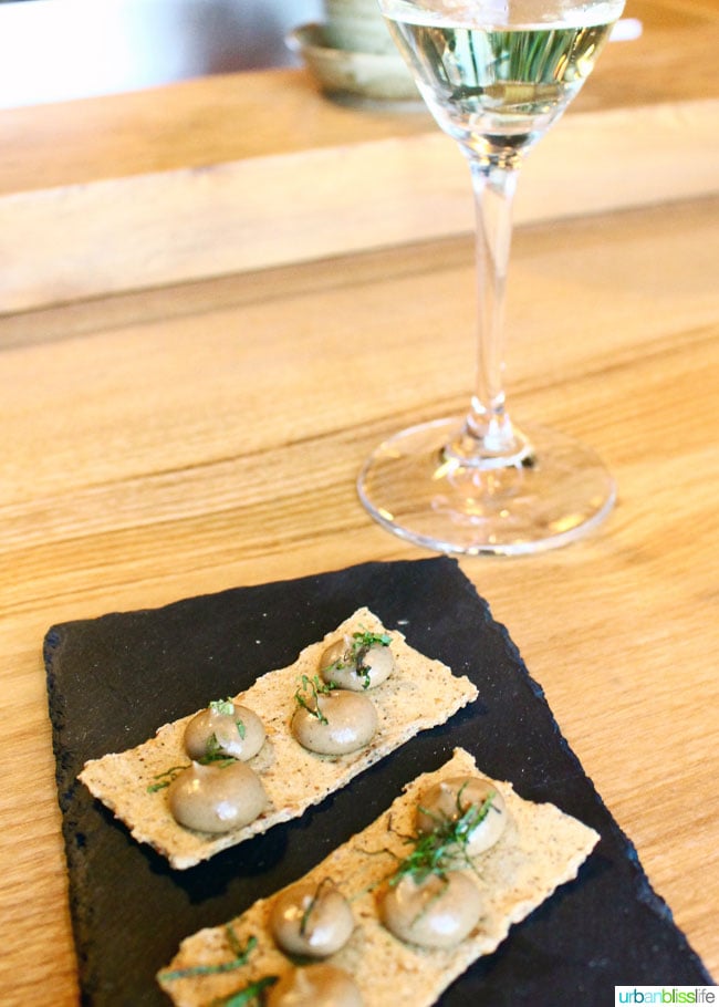 quinoa cracker and cauliflower dish at Farm Spirit in Portland, Oregon