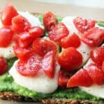 caprese tartines with avocado pesto spread
