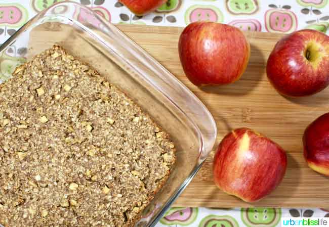 Chewy Apple Granola Bars in glass baking pan