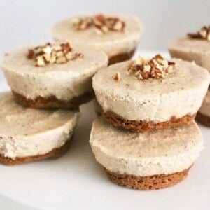 Nutty Vegan Cheesecake is a satisfying frozen dessert! Recipe on http://28toppicks.com