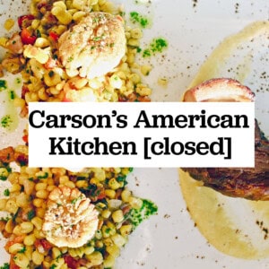 carson's american kitchen scallops and text overlay.
