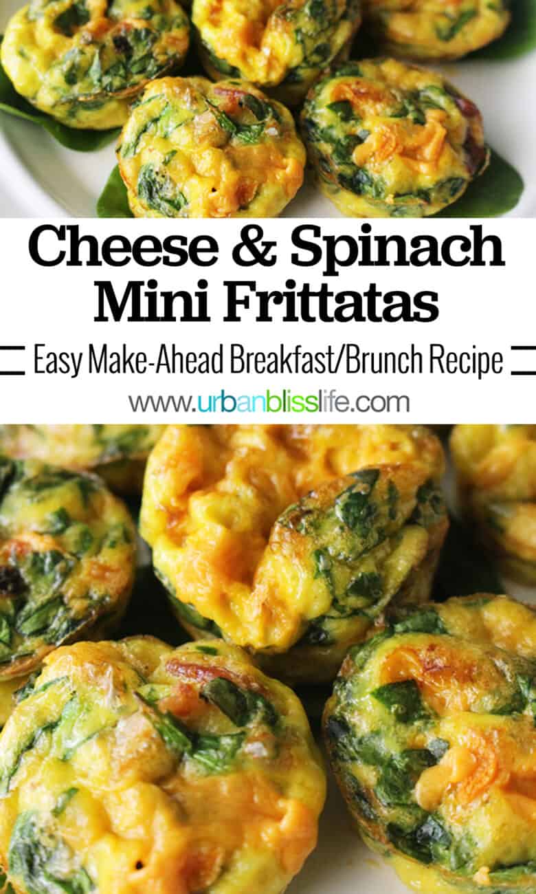 cheese spinach mini frittatas with title text that reads Cheese and Spinach Mini Frittatas.