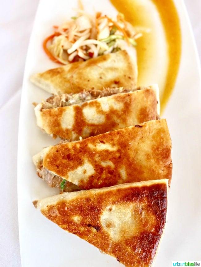pig and sweet onion quesadilla at Merriman's Fish House in Poipu