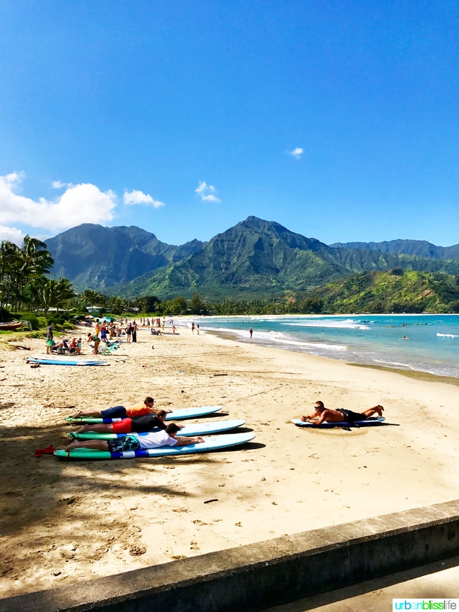 Surf Lessons Hanalei Bay Kauai Hawaii adventures on UrbanBlissLife.com