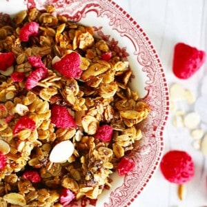 half a bowl of honey almond granola.