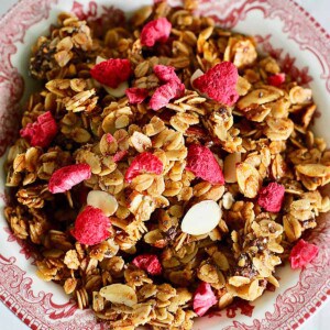 bowl of honey almond granola.