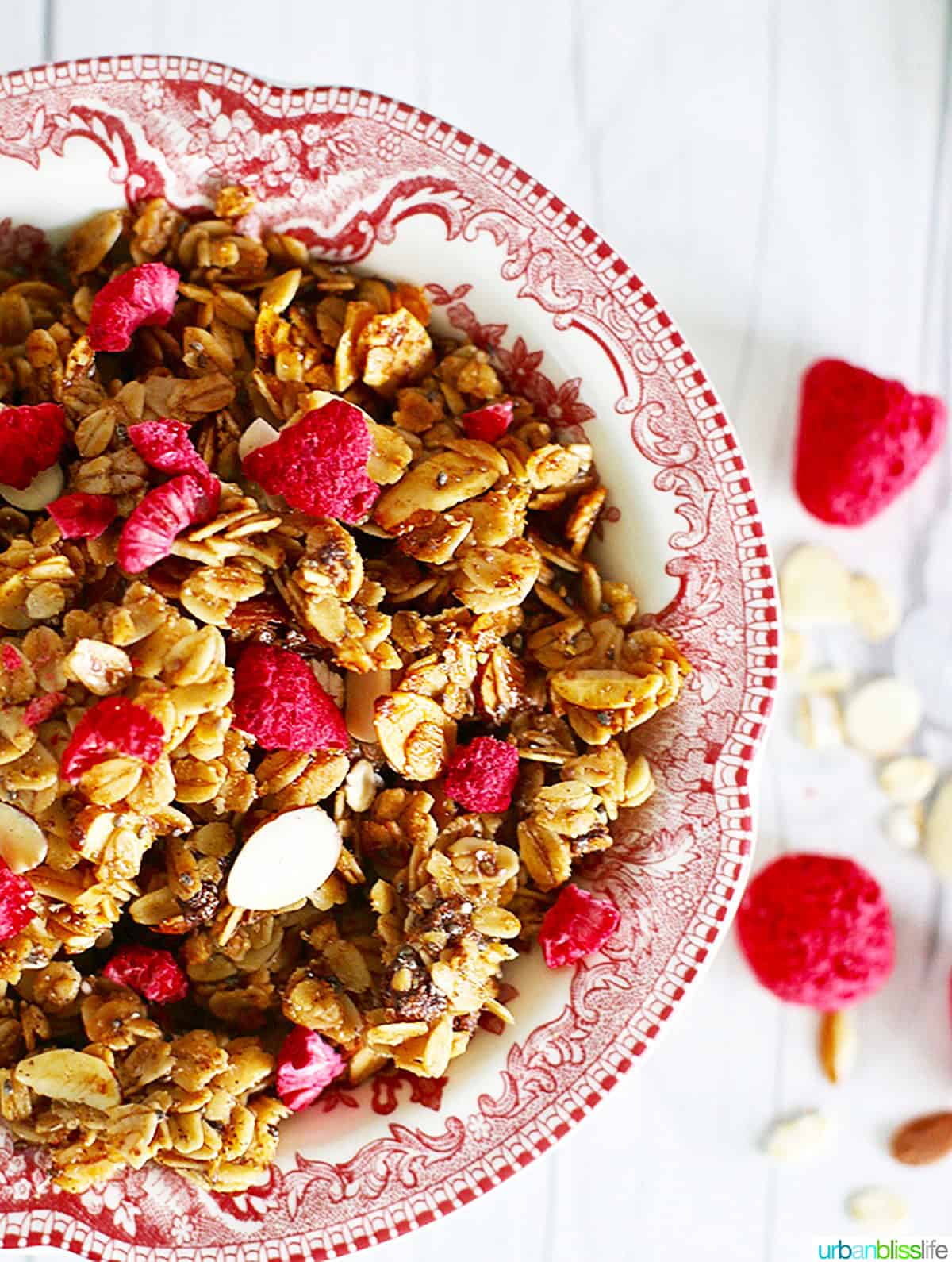 half a bowl of honey almond granola.