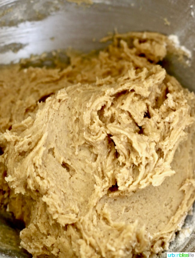 cookie dough in a stand mixer.