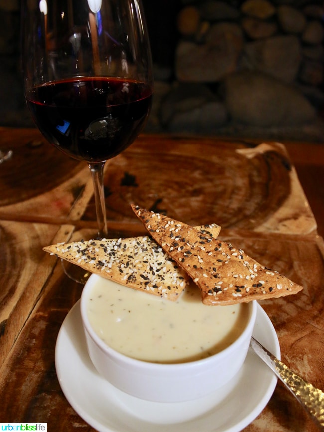 Skamania Lodge Washington clam chowder red wine. Travel stories & hotel reviews on UrbanBlissLife.com