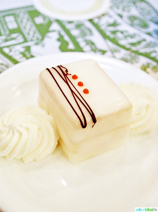 petit four dessert at André's Confiserie Suisse in Kansas City. Restaurant review on UrbanBlissLife.com