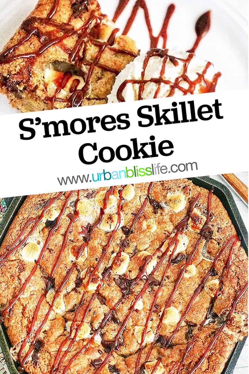 S'mores Skillet Cookie with text overlay.