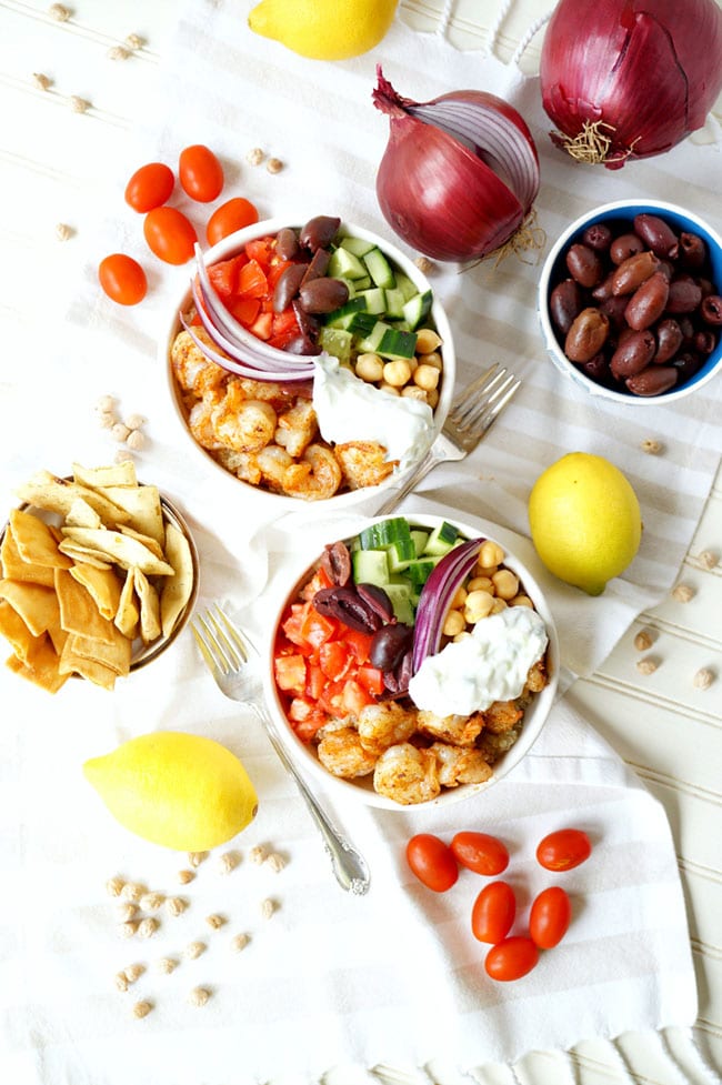 Greek shrimp quinoa bowls