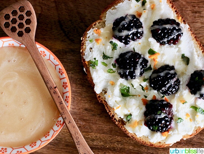 Blackberry Ricotta Citrus Toast with Honey and Mint, recipe on UrbanBlissLife.com