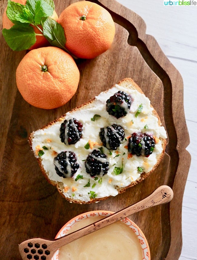 Blackberry Ricotta Citrus Toast with Honey and Mint, recipe on UrbanBlissLife.com